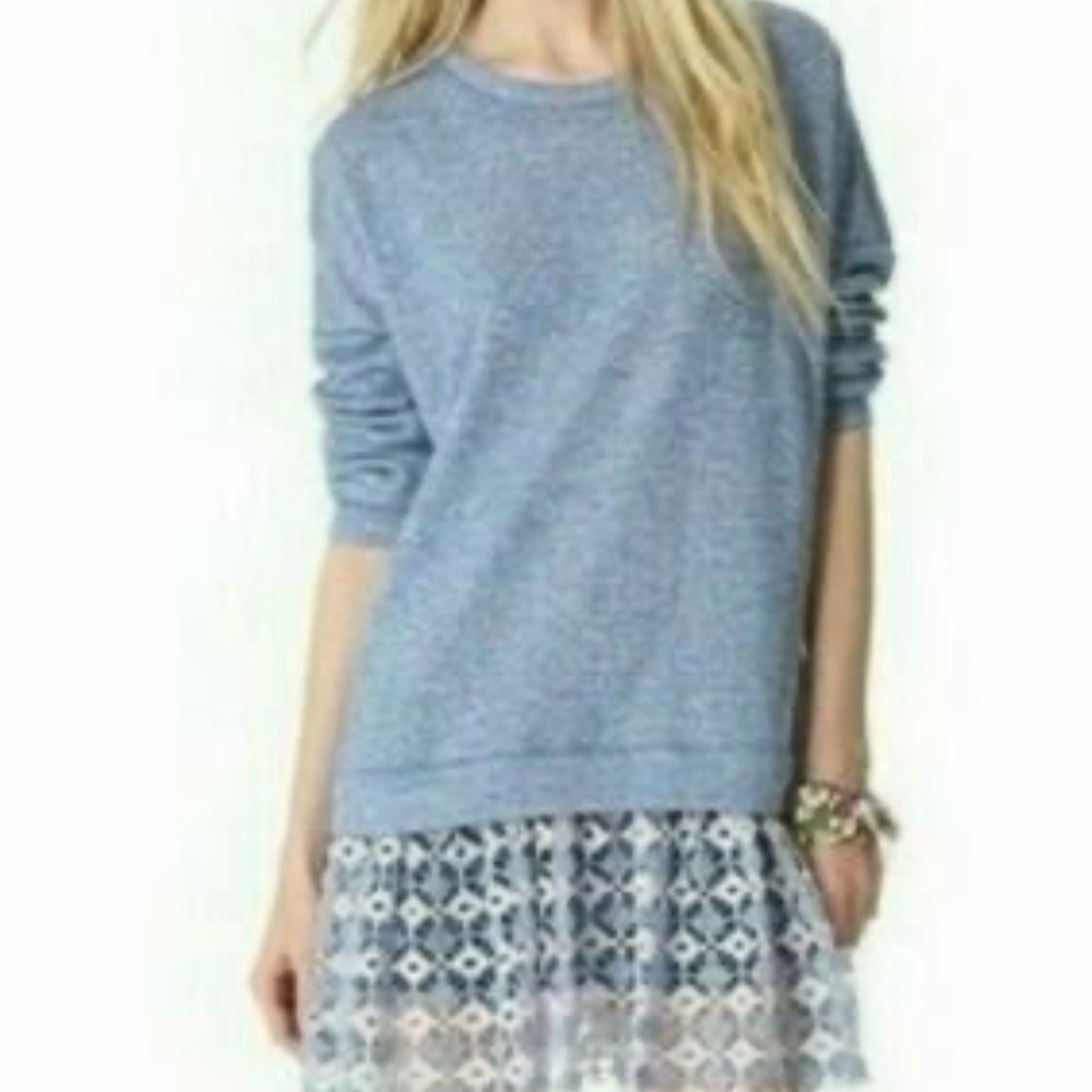 Free‎ people beach Blue tunic Sweater with Lace Hem size M/L